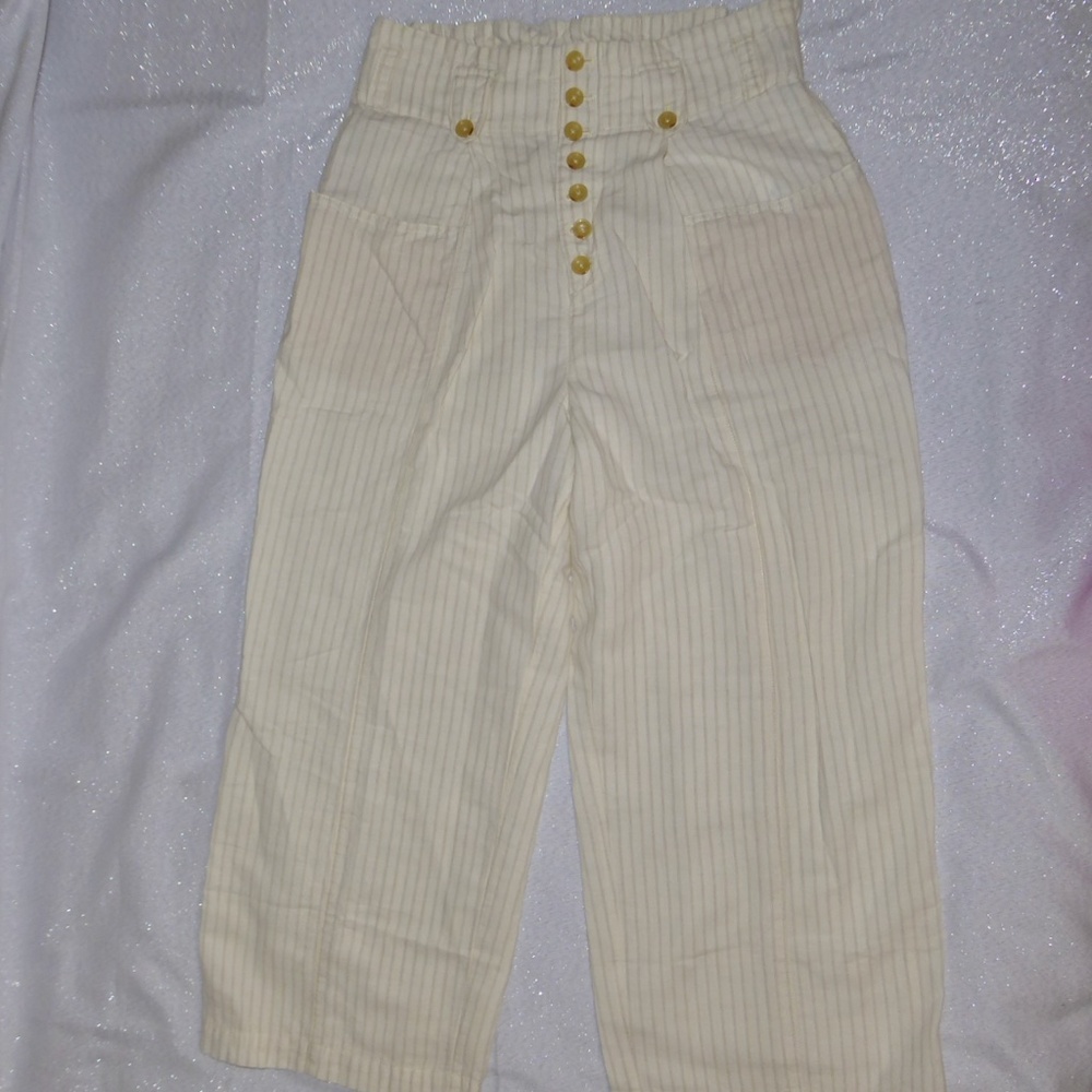 Maeve Cream Wide Leg Pants with Gold Buttons
